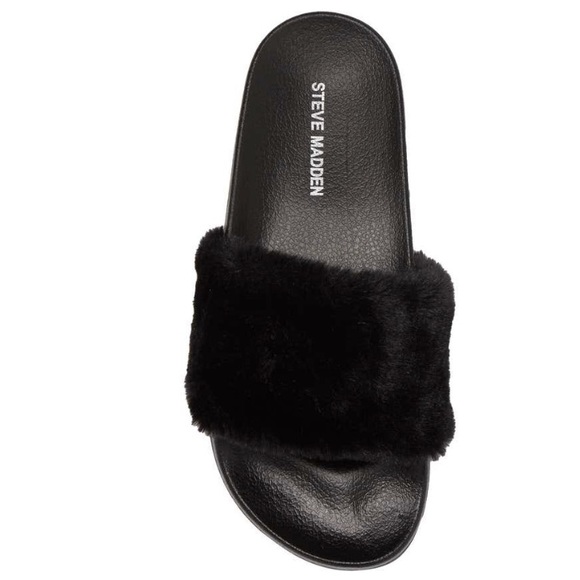 ❤️LAST NEW 10 Steve Madden Black Faux Fur Slides - Picture 4 of 12